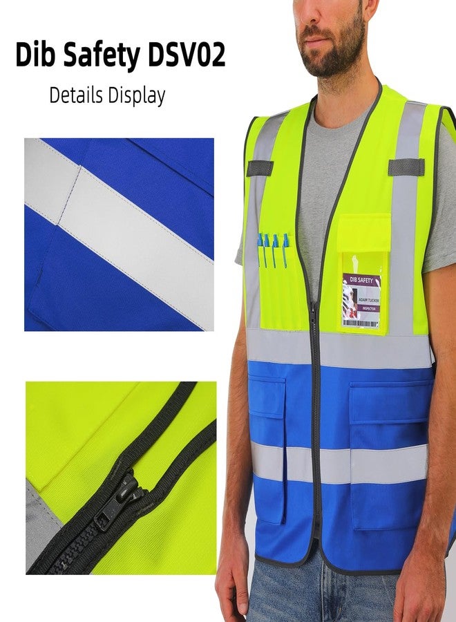Dib Safety Reflective Vest High Visibility with Pockets and Zipper, Yellow and Blue S - Image 4